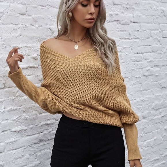 WINE off shoulder knit wrap sweater fall sweater - Picture 8 of 13